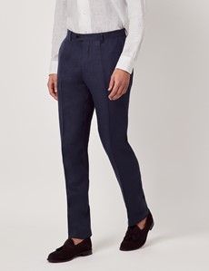 Navy Linen Slim Fit Suit Pants