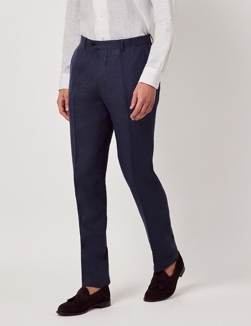 Navy Linen Slim Fit Suit Pants