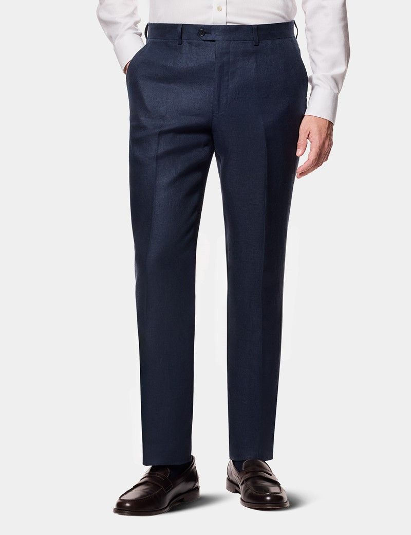 Slim Fit Navy Linen Suit Trousers thumbnail 2
