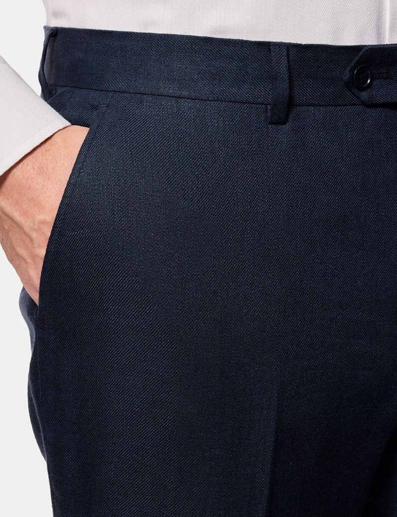 Slim Fit Navy Linen Suit Trousers thumbnail 3