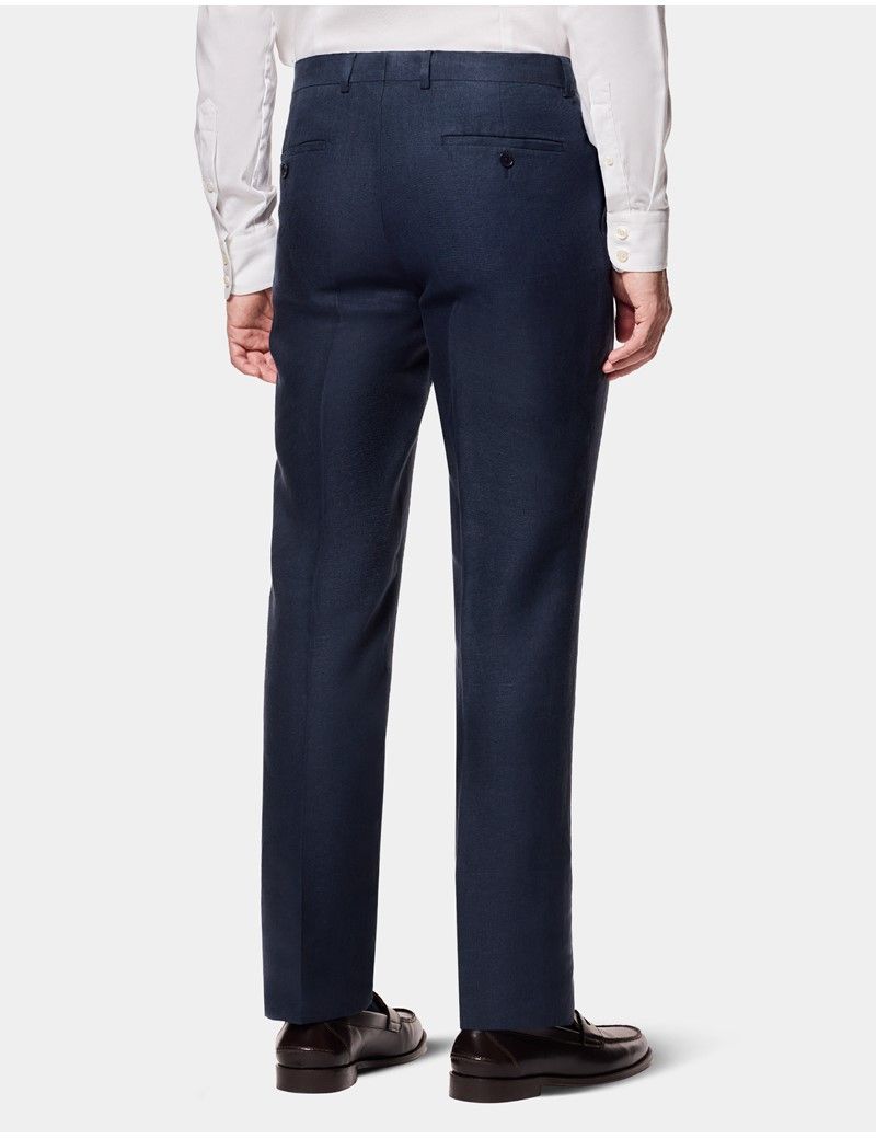 Slim Fit Navy Linen Suit Trousers thumbnail 4