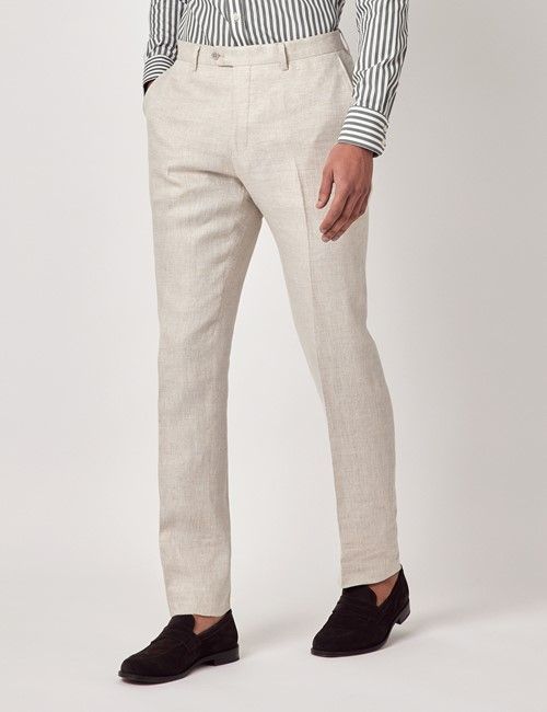 Stone Linen Slim Fit Suit Pants