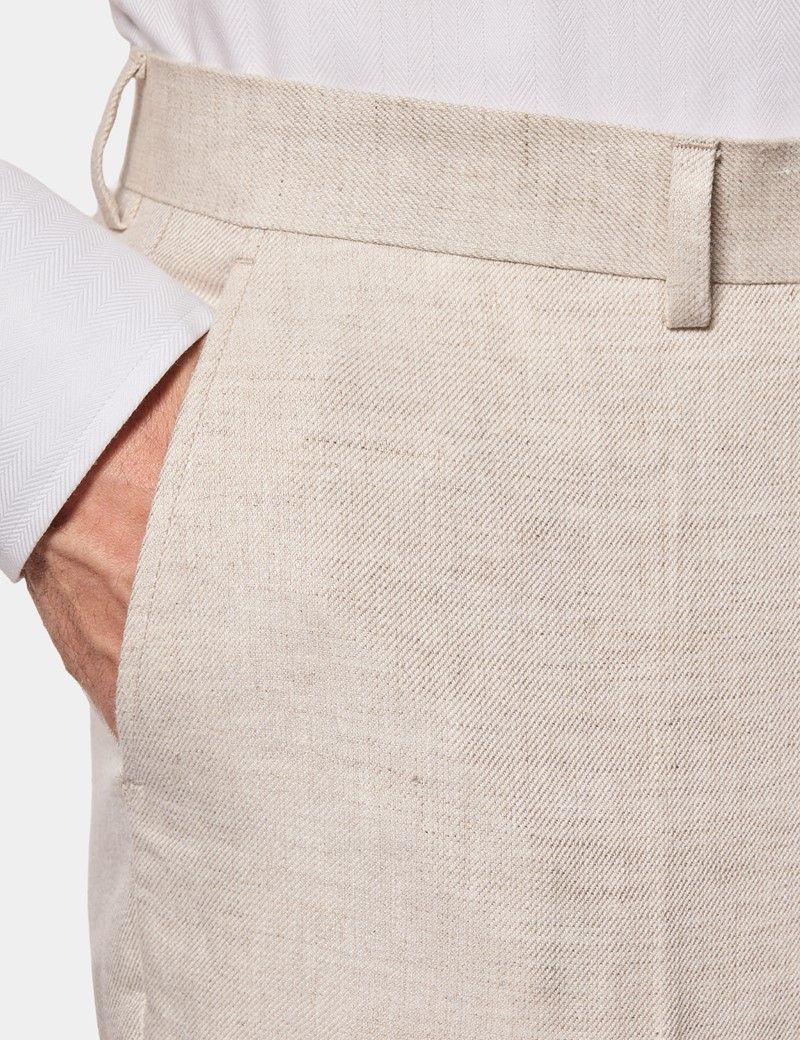Slim Fit Stone Linen Suit Trousers thumbnail 3