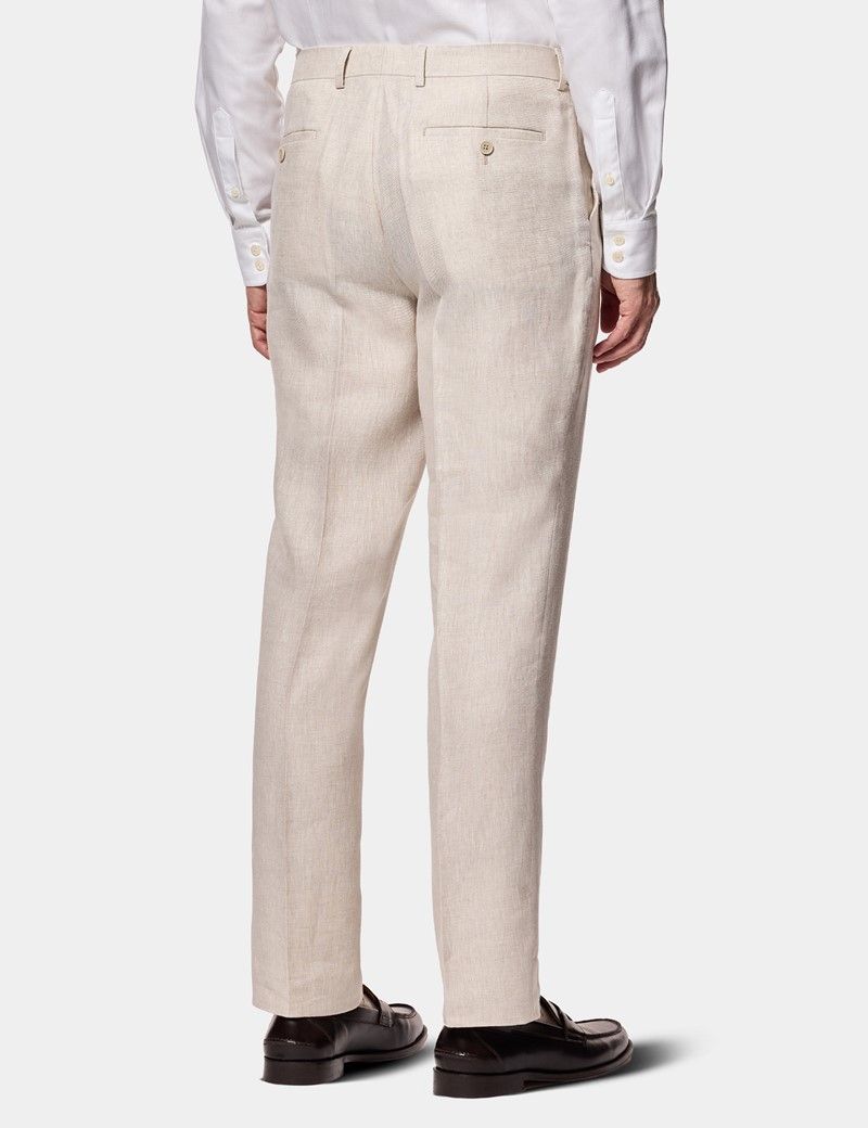 Slim Fit Stone Linen Suit Trousers thumbnail 4
