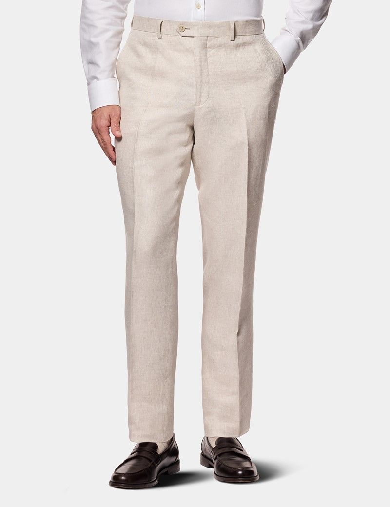 Slim Fit Stone Linen Suit Trousers thumbnail 2