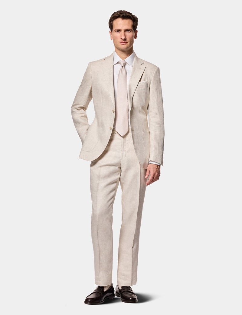 Slim Fit Stone Linen Suit Trousers thumbnail 5