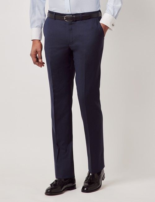 Deep Navy Sharkskin Slim Fit Suit Pants