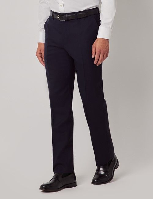 Midnight Blue Semi Plain Wool Slim Fit Suit Pants