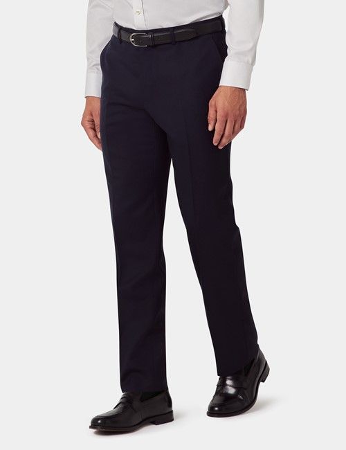Midnight Blue Semi Plain Wool Slim Fit Suit Pants