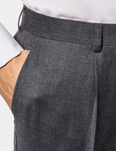 Tailored Fit Dark Grey Pleated Suit Trousers