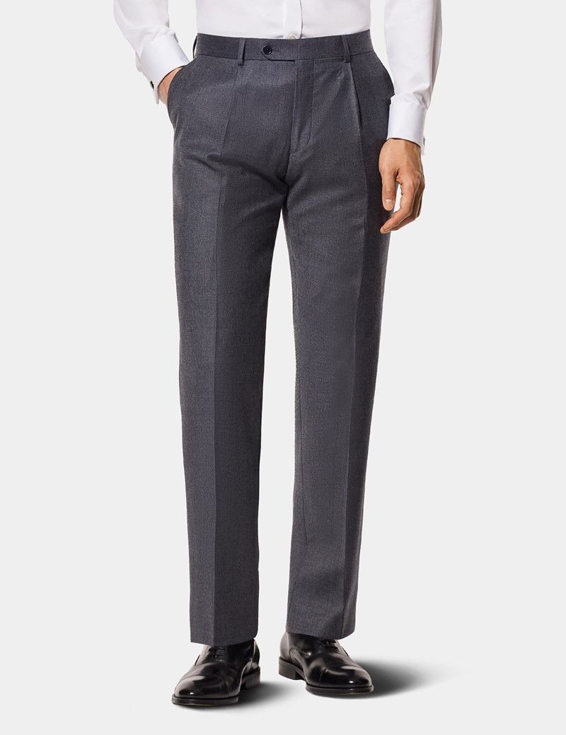 Tailored Fit Dark Grey Pleated Suit Trousers
