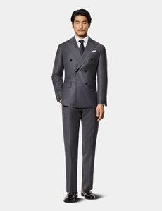 Tailored Fit Dark Grey Pleated Suit Trousers
