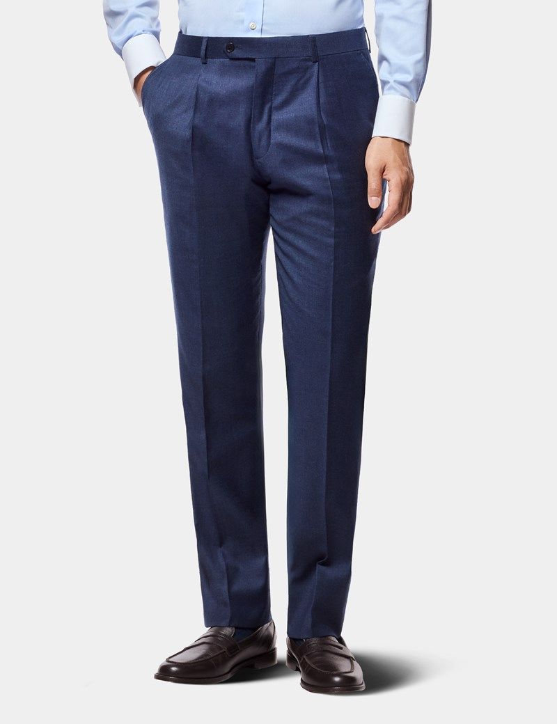 Tailored Fit Dark Blue Pleated Suit Pants thumbnail 2