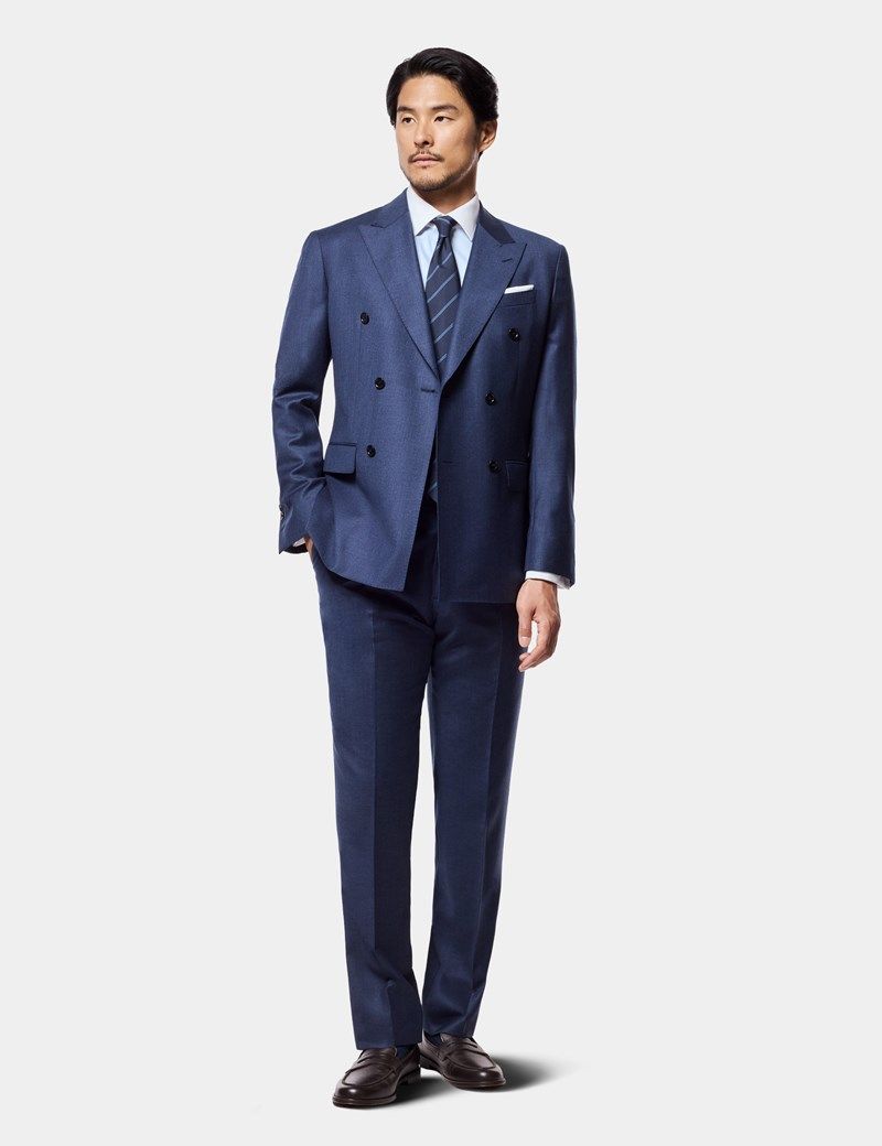 Tailored Fit Dark Blue Pleated Suit Pants thumbnail 5