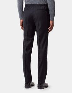 Regular Fit Black Twill Pleated Drawstring Trousers