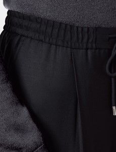 Regular Fit Black Twill Pleated Drawstring Trousers