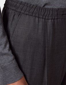 Regular Fit Charcoal Twill Pleated Drawstring Trousers