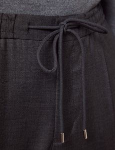 Regular Fit Charcoal Twill Pleated Drawstring Trousers