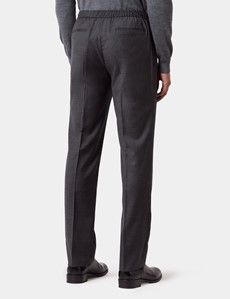 Regular Fit Charcoal Twill Pleated Drawstring Trousers
