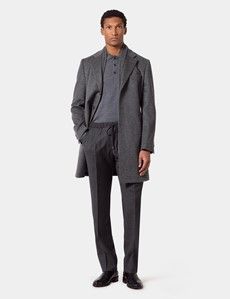 Regular Fit Charcoal Twill Pleated Drawstring Trousers