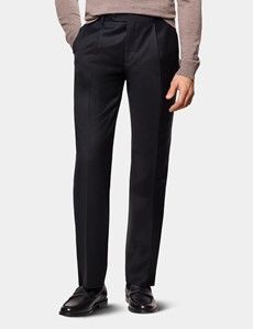 Regular Fit Black Twill Pleated Trousers