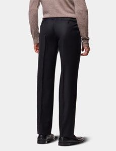 Regular Fit Black Twill Pleated Trousers