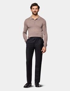 Regular Fit Black Twill Pleated Trousers