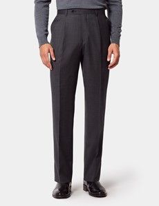 Regular Fit Charcoal Twill Pleated Trousers