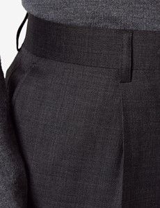 Regular Fit Charcoal Twill Pleated Trousers
