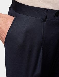 Regular Fit Navy Twill Pleated Trousers