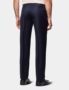 Regular Fit Navy Twill Pleated Trousers