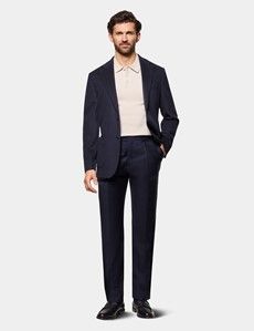 Regular Fit Navy Twill Pleated Trousers