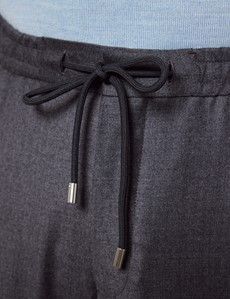 Slim Fit Dark Grey Pleated Drawstring Trousers