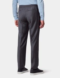 Slim Fit Dark Grey Pleated Drawstring Trousers