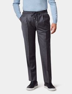 Slim Fit Dark Grey Pleated Drawstring Trousers