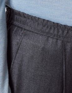 Slim Fit Dark Grey Pleated Drawstring Trousers