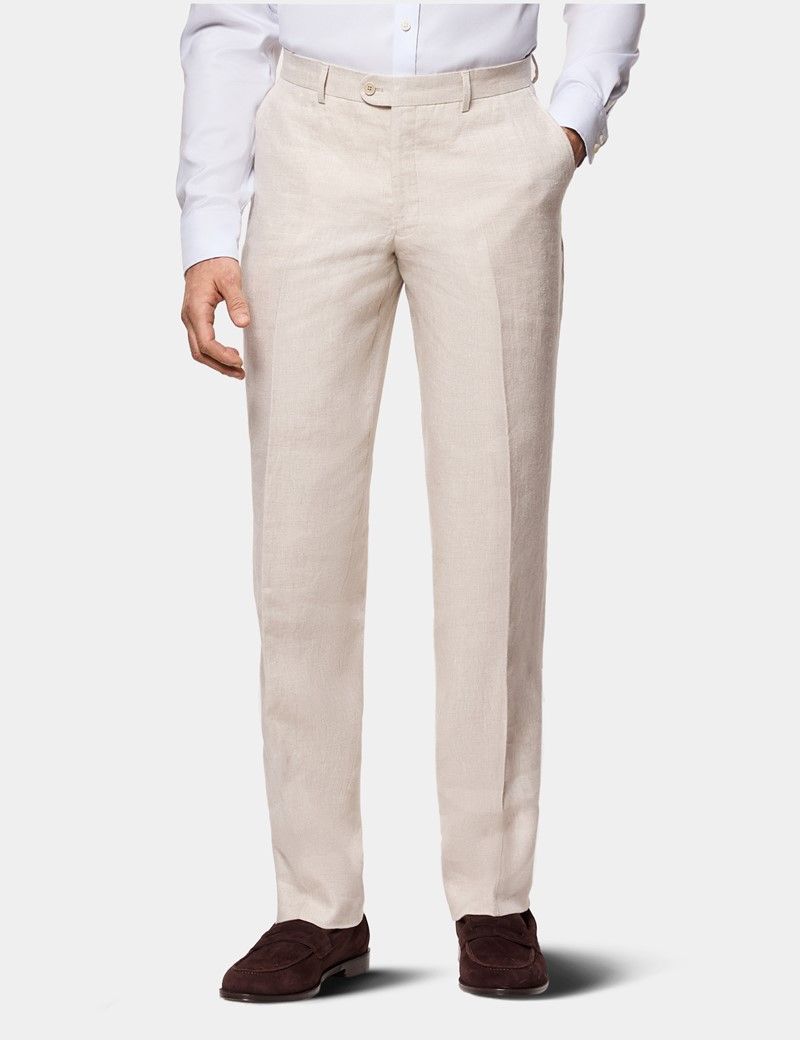 Tailored Fit Stone Linen Suit Trousers thumbnail 2