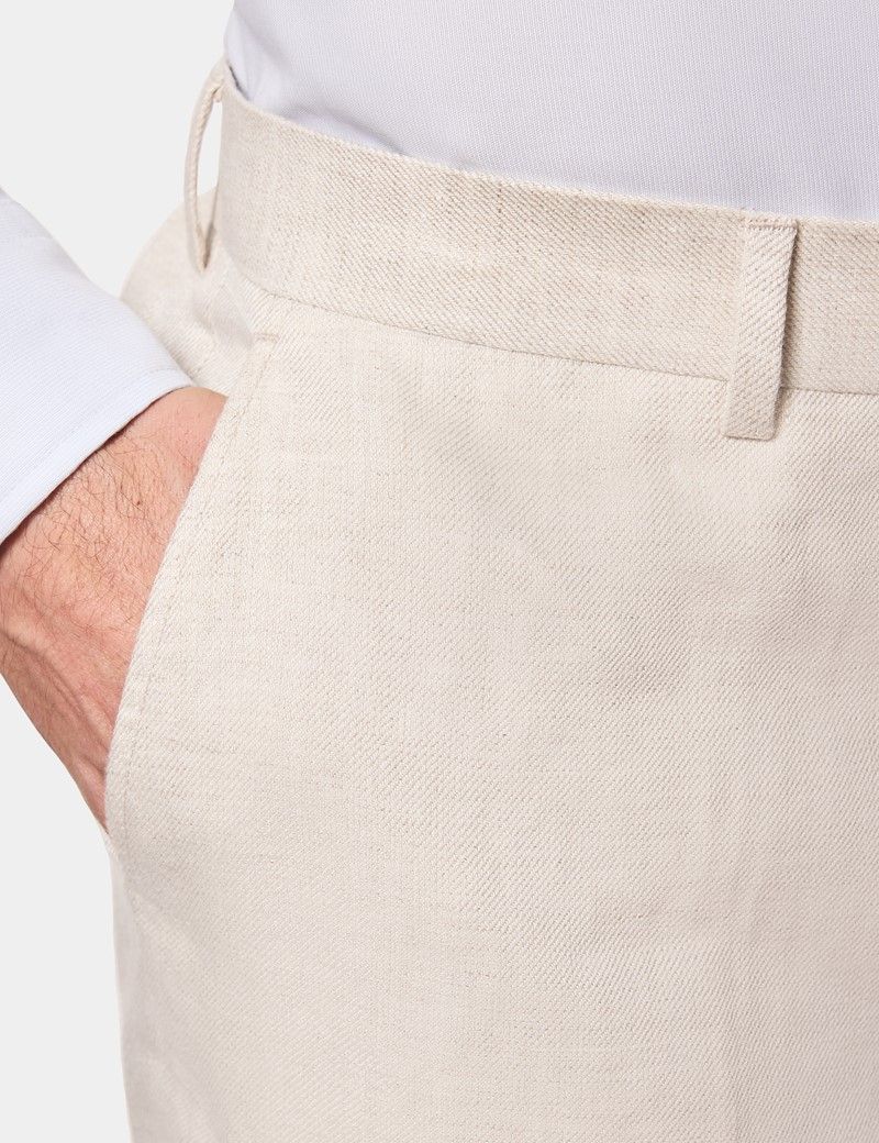 Tailored Fit Stone Linen Suit Trousers thumbnail 3