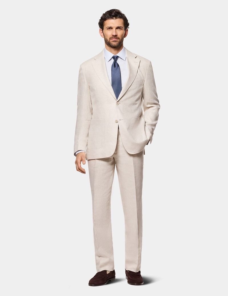 Tailored Fit Stone Linen Suit Trousers thumbnail 4