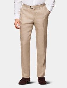 Tailored Fit Taupe Hopsack Linen Suit Trousers