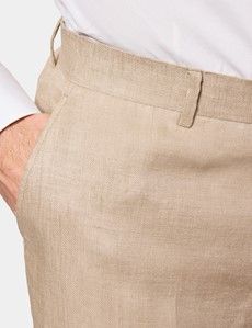 Tailored Fit Taupe Hopsack Linen Suit Trousers