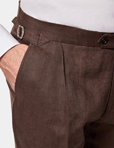 Tailored Fit Brown Linen Suit Trousers With Side Adjusters