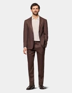 Tailored Fit Brown Linen Suit Trousers With Side Adjusters
