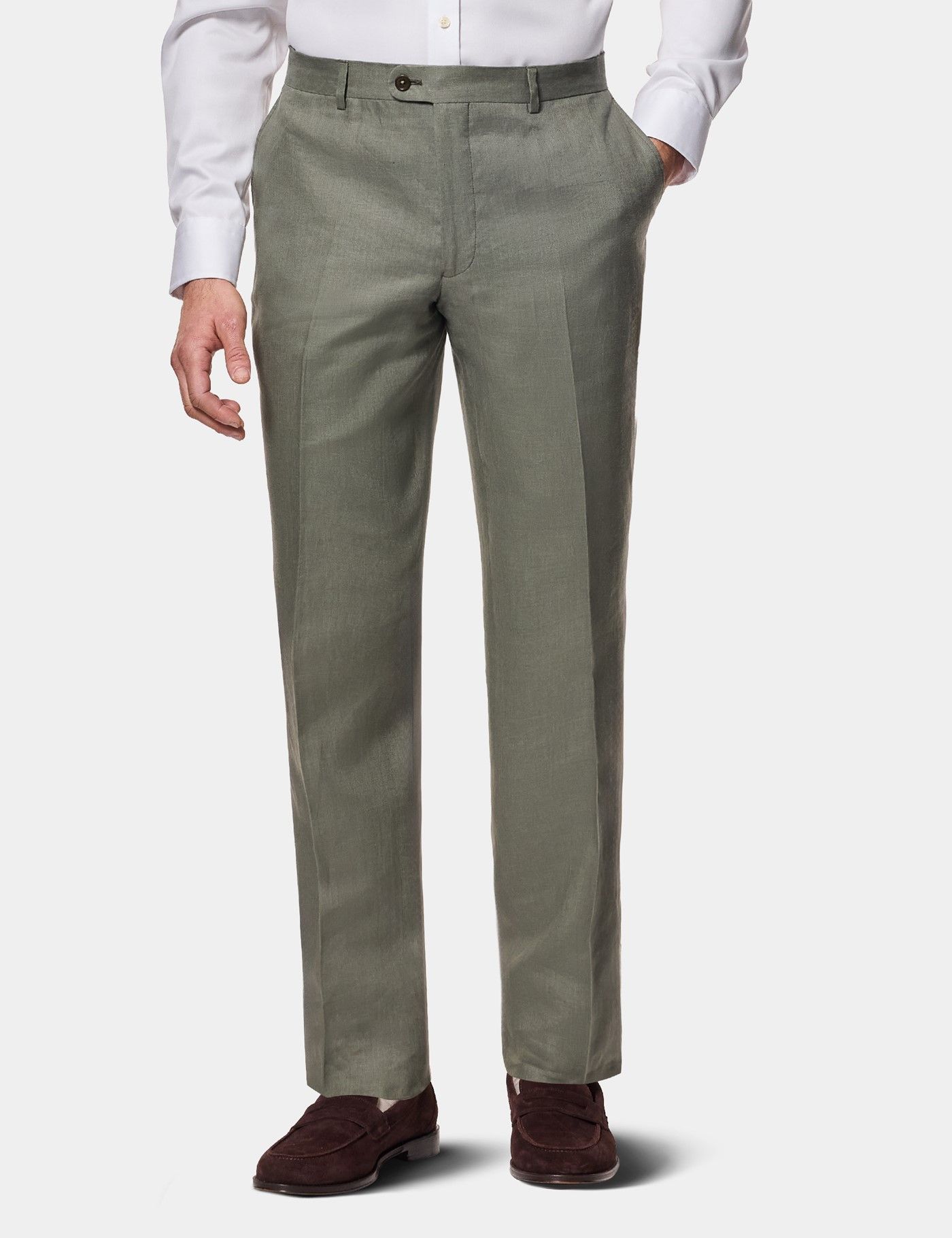 Hawes & Curtis Tailored Fit Olive Linen Suit Pants | Plain | Men's Hawes & Curtis Tailored Fit Olive Linen Suit Pants | Plain | Men's