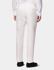 Tailored Fit Cream White Herringbone Linen Suit Trousers