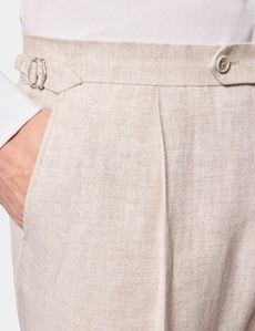 Tailored Fit Neutral Herringbone Linen Suit Trousers