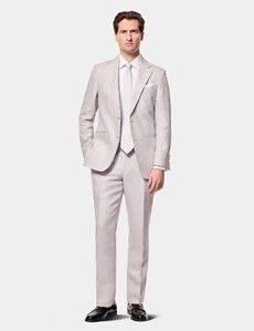 Tailored Fit Light Grey Linen Suit Trousers