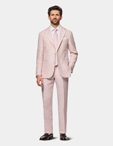 Tailored Fit Pink Linen Suit Trousers
