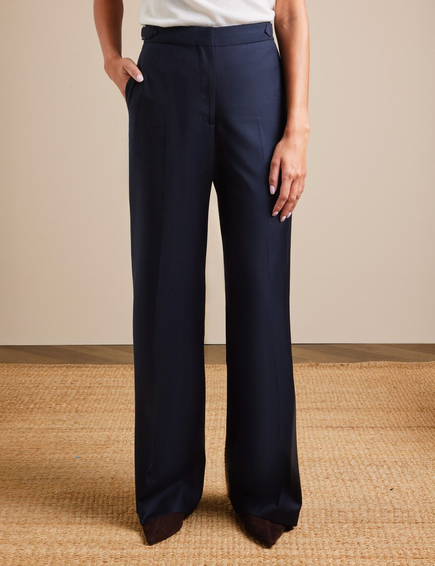 Women's Navy Wide Leg Twill Pants| Hawes and Curtis