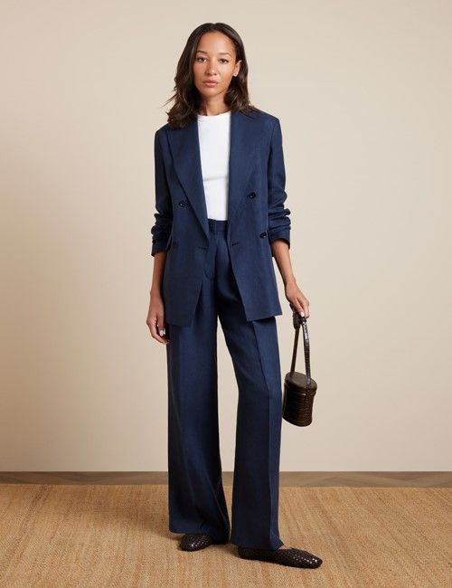 Relaxed Navy Twill Linen Blazer